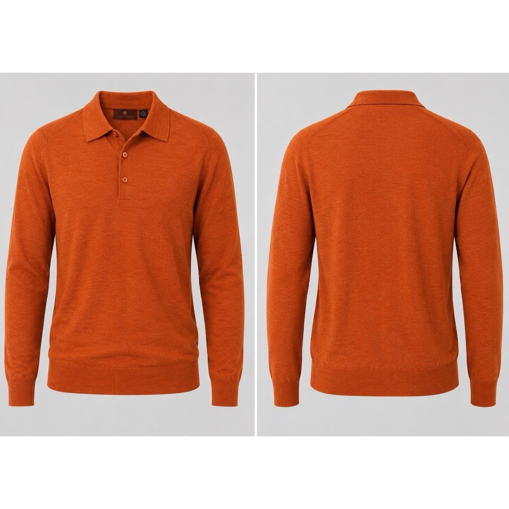 Toscano Italy SWEATER MENS  MED Merino Wool SILK  ORANGE Long Sleeve Polo Shirt